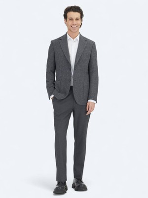 Kip Gri Mikro Modern Fit %100 Yün Ceket