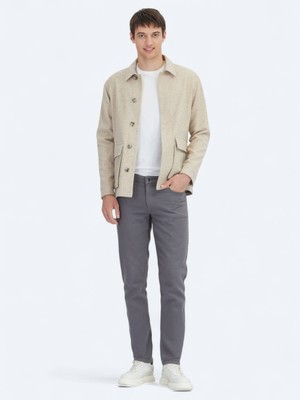 Kip Bej Oversize Fit Uzun Dokuma Yün Karışımlı Overshırt