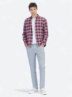 Kip Bordo Regular Fit Uzun Dokuma Casual %100 Pamuk Gömlek
