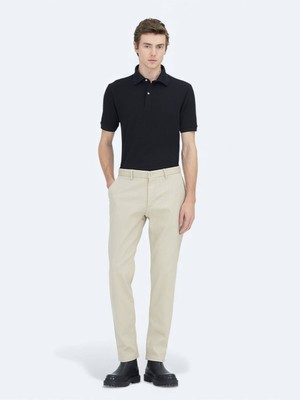 Kip Bej Düz Dokuma Regular Fit Casual Pamuk Karışımlı Pantolon