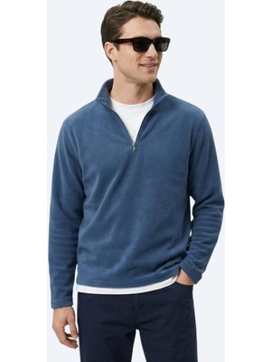 Kip İndigo Dik Yaka Düz Polar Sweatshırt