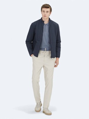 Kip Lacivert Regular Fit Dik Yaka Casual Dokuma Mont