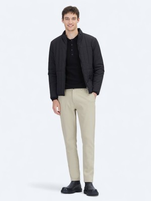Kip Siyah Regular Fit Dik Yaka Casual Dokuma Mont