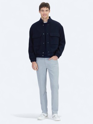 Kip Lacivert Comfort Fit Dik Yaka Casual Dokuma Mont