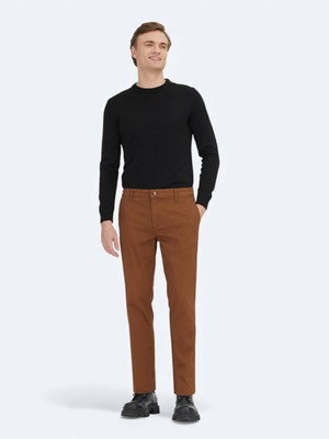 Kip Deve Tüyü Düz Dokuma Regular Fit Casual Pamuk Karışımlı Pantolon