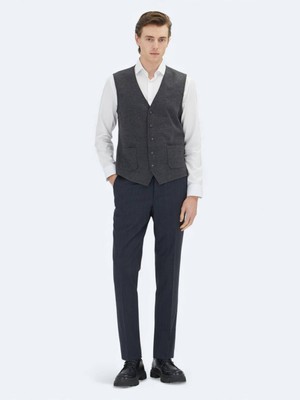 Kip Antrasit Slim Fit Kelebek Yaka Klasik Yelek