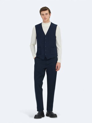 Kip Lacivert Slim Fit Kelebek Yaka Klasik Yelek