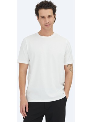 Kip Beyaz Düz Bisiklet Yaka %100 Pamuk T-Shirt
