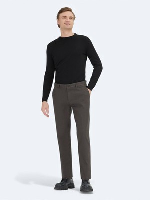 Kip Haki Düz Dokuma Regular Fit Casual Pamuk Karışımlı Pantolon