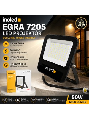 İnoled Egra LED Projektör 50W – 6500K Beyaz Işık, 6500 Lümen, IP65 Su Geçirmez Güçlü Aydınlatma