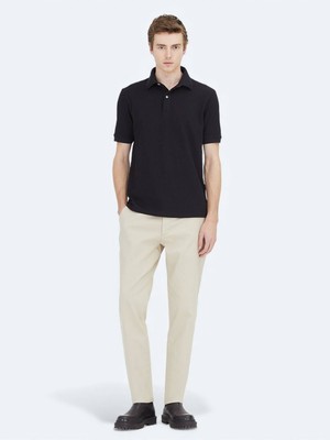 Kip Siyah Düz Polo Yaka Pamuk Karışımlı T-Shirt