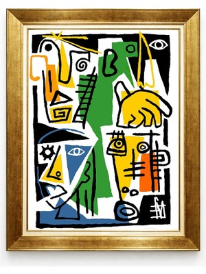 Giyense Tablore Picasso Tarzı Soyut Yüzler Çerçeveli Tablo - Modern Renkli Kübizm Sanat Duvar Tablosu