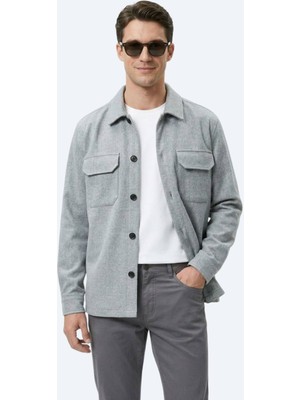 Kip Gri Düz Regular Fit Dokuma Overshırt