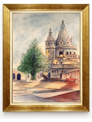 Giyense Tablore Sulu Boya Mimari Manzara Altın Çerçeveli Tablo Modern Sanat Salon Duvar Tablosu