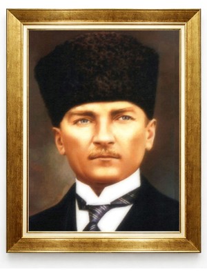 Giyense Tablore Mustafa Kemal Atatürk Kalpaklı Portre Altın Çerçeveli Tablo Ofis ve Ev Duvar Tablosu