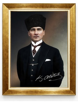 Giyense Tablore Kalpaklı Mustafa Kemal Atatürk Imzalı Lüks Çerçeveli Kanvas Tablo