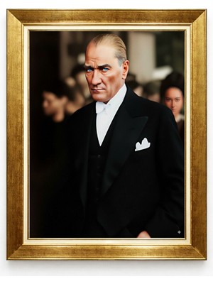 Giyense Tablore Mustafa Kemal Atatürk Portresi Altın Çerçeveli Kanvas Tablo Salon ve Ofis Tablosu