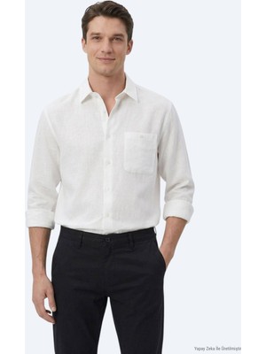 Kip Beyaz Düz Oversize Fit Uzun Dokuma Casual Gömlek