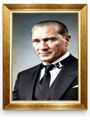 Giyense Tablore Mustafa Kemal Atatürk Portresi Altın Çerçeveli Kanvas Tablo Şık Ofis ve Ev Duvar Tablosu