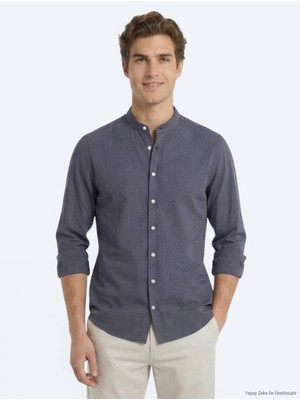 Kip Antrasit Çizgili Regular Fit Uzun Dokuma Casual Gömlek