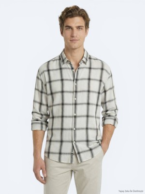 Kip Bej Oversize Fit Dokuma Casual Gömlek