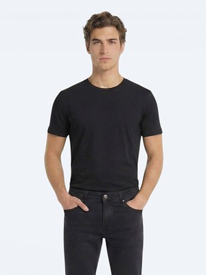Kip Siyah 5li Düz %100 Pamuk T-Shirt