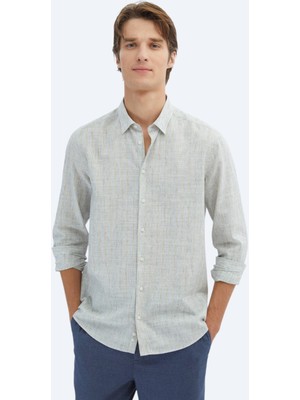 Kip Mavi Çizgili Regular Fit Dokuma Casual Pamuk Karışımlı Gömlek