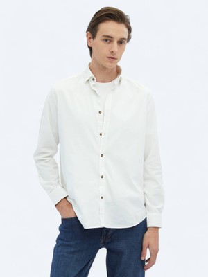 Kip Beyaz Fitilli Regular Fit Dokuma Kadife Casual %100 Pamuk Gömlek