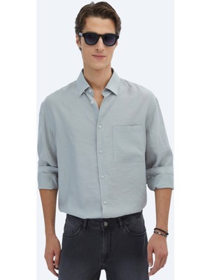 Kip Gri Düz Oversize Fit Dokuma Casual Gömlek