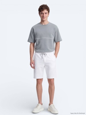 Kip Ekru Düz Örme Regular Fit Casual Bermuda