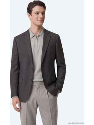 Kip Renkli Mikro Modern Fit Yün Karışımlı Ceket