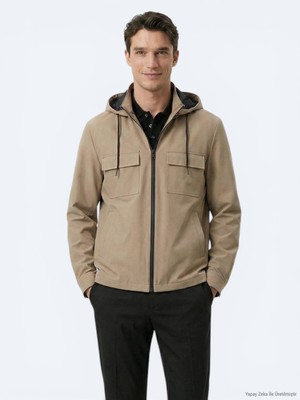 Kip Açık Kahve Regular Fit Kapüşonlu Casual Dokuma Mont