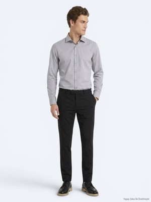 Kip Gri Regular Fit Uzun Dokuma Casual Pamuk Karışımlı Gömlek
