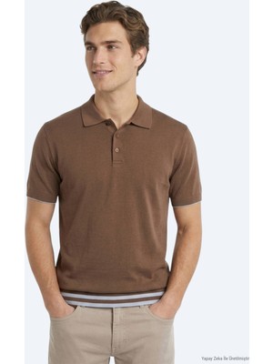 Kip Kahverengi Düz %100 Pamuk T-Shirt
