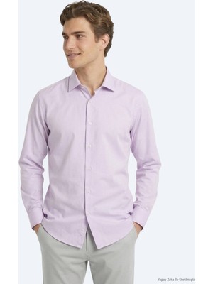 Kip Açık Pembe Regular Fit Uzun Dokuma Casual Pamuk Karışımlı Gömlek