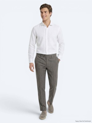 Kip Kahverengi Kumaş Relaxed Fit Casual Keten Karışımlı Pantolon