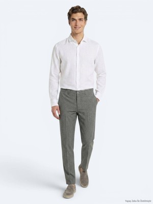 Kip Haki Kumaş Relaxed Fit Casual Keten Karışımlı Pantolon