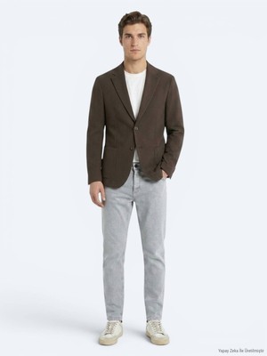 Kip Kahverengi Çizgili Comfort Fit Ceket