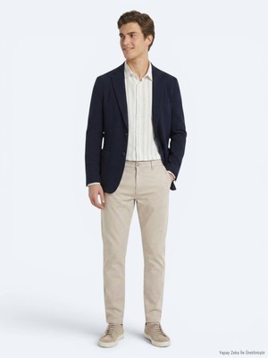 Kip Lacivert Çizgili Comfort Fit Ceket