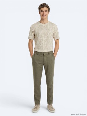 Kip Haki Dokuma Relaxed Fit Casual Pamuk Karışımlı Pantolon
