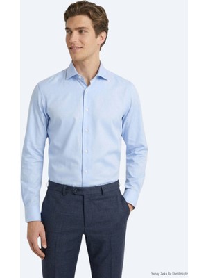 Kip Açık Mavi Düz Regular Fit Uzun Dokuma Casual %100 Pamuk Gömlek