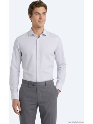 Kip Gri Çizgili Regular Fit Uzun Dokuma Casual Pamuk Karışımlı Gömlek