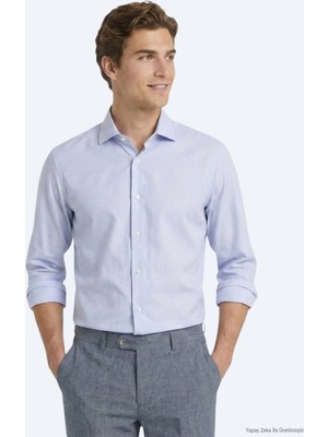 Kip Açık Mavi Mikro Regular Fit Uzun Dokuma Casual %100 Pamuk Gömlek