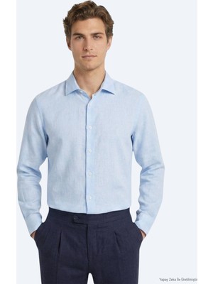 Kip Mavi Regular Fit Uzun Dokuma Casual Pamuk Karışımlı Gömlek