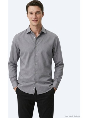 Kip Gri Regular Fit Uzun Dokuma Casual Pamuk Karışımlı Gömlek