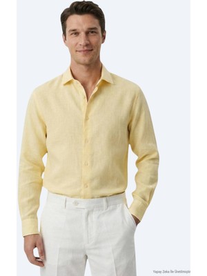 Kip Sarı Regular Fit Uzun Dokuma Casual Pamuk Karışımlı Gömlek