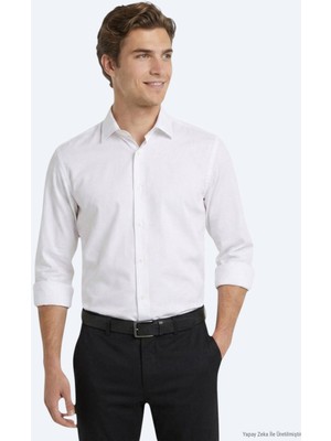 Kip Beyaz Düz Regular Fit Uzun Casual Gömlek