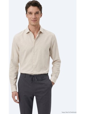 Kip Koyu Gri Düz Regular Fit Uzun Dokuma Casual Pamuk Karışımlı Gömlek