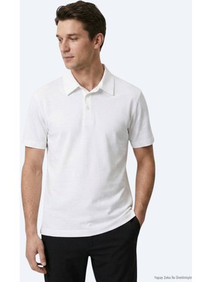 Kip Beyaz Düz Pamuk Karışımlı T-Shirt