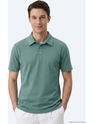 Kip Koyu Haki Düz Pamuk Karışımlı T-Shirt